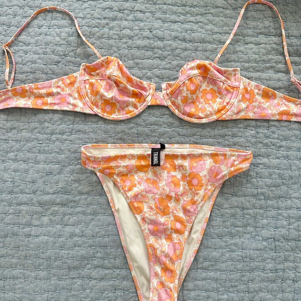 TRIANGLE Floral Bikini Set - Pink and Orange